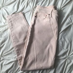 LOFT Pink & White Striped Skinny Curvy Ankle Pants